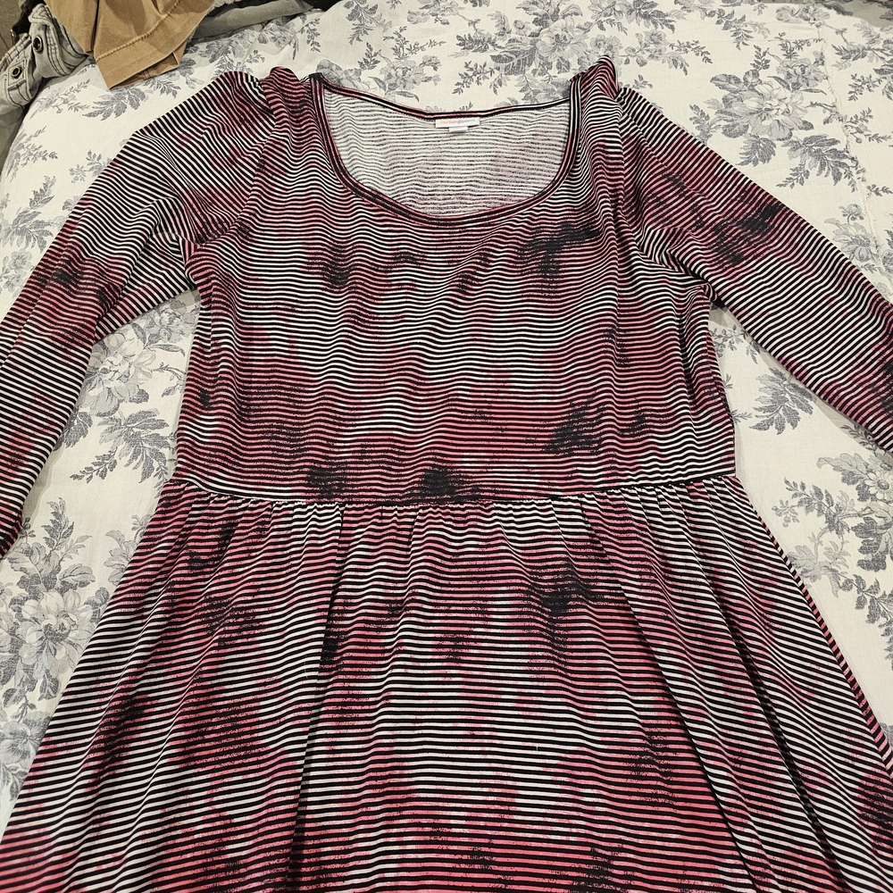 LuLaRoe Women's Maxi Dress - Black and Red Striped